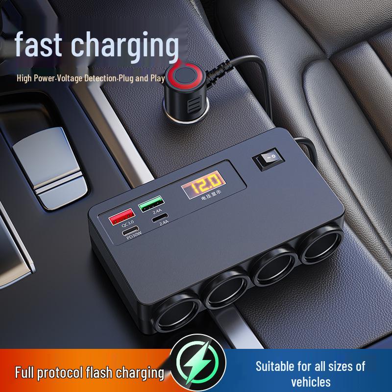 2025 Universal Car & Truck Cigarette Lighter Adapter with Voltage Display, 1 To 4 Ports, 12V/24V.