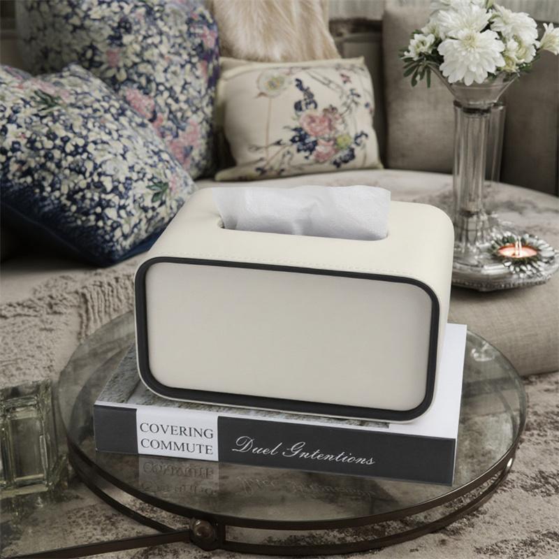 Papírová krabička Lehký luxus High-end Obývací pokoj Kreativní oválná kožená krabička na kapesníky Ložnice Stolní úložný box na ubrousky