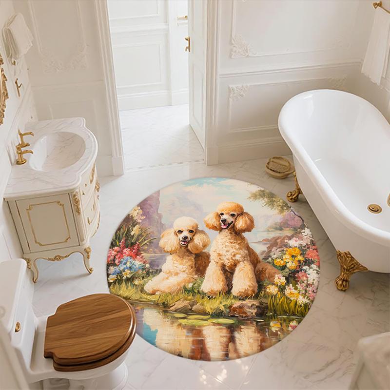 Beautiful Poodle pattern round rug,Carpet Rug for Living Room Bedroom  Playroom ,Non-slip Floor Mat,Holiday Gifts and Birthday Gifts.