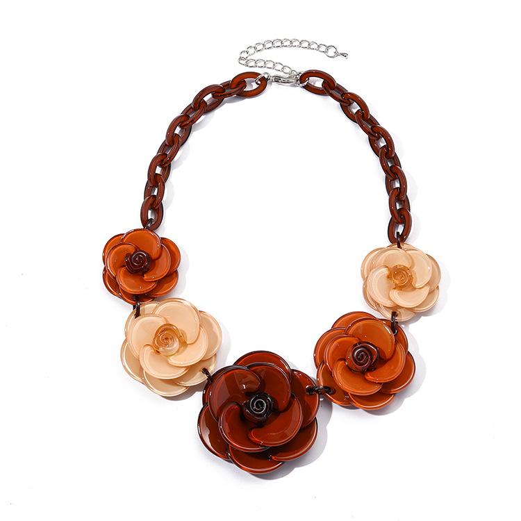 Bohemian Acrylic Flower Necklace - Colorful Rose Sweater Chain