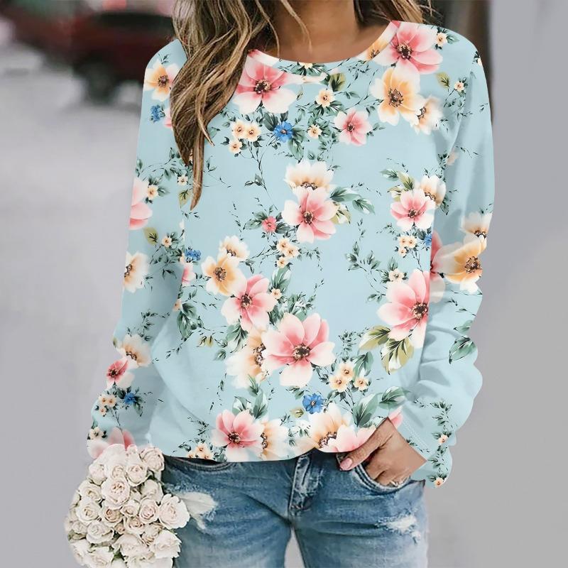 Flower Round Neck Sports Shirt 3D Printed Women's Top Fashionable