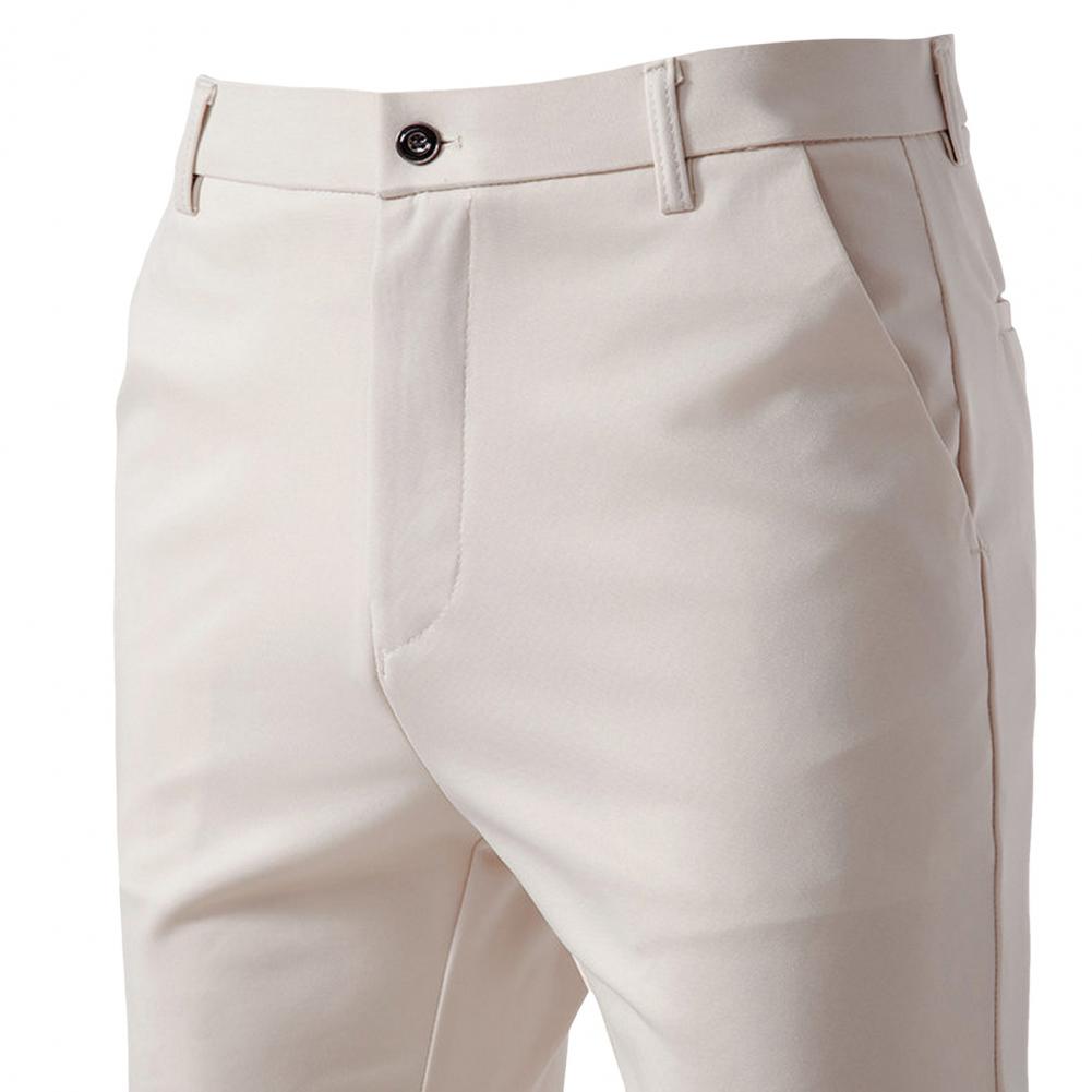 Men Suit Pants Slim Fit Solid Color Zipper Button Closure Straight Formal Business Style Pockets Office Dating Long Trousers