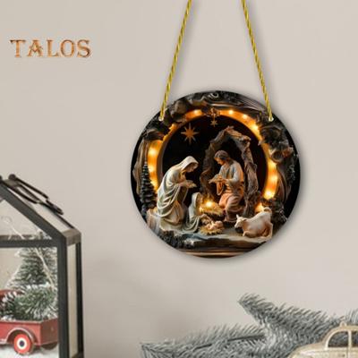 Ornament de Crăciun pentru scena Nașterii Domnului, rotund, acrilic, decorațiuni agățate pentru Sfânta Familie, pentru decorarea ferestrei de perete, ușă, acasă de Crăciun