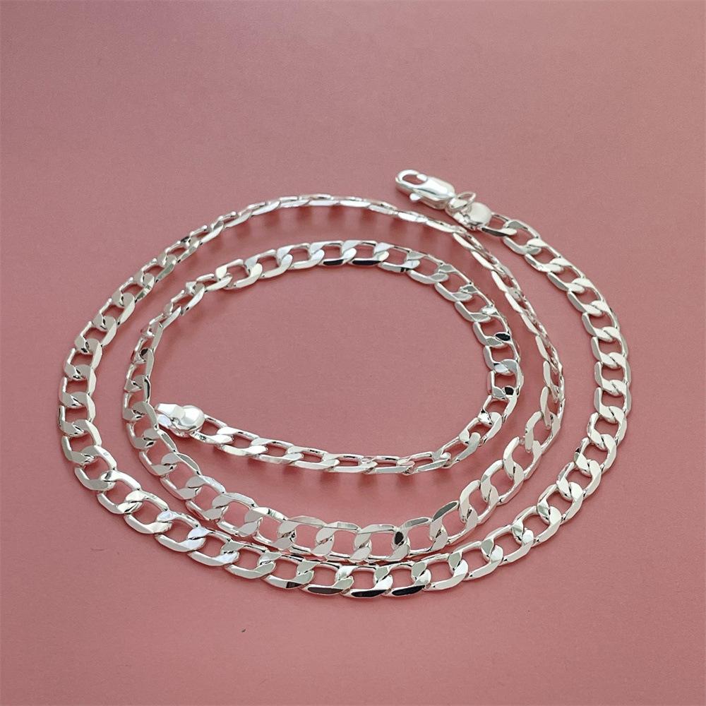 2026 European and American Jewelry Plated with 925 Silver 6mm One-to-one Side Necklace 40-75CM 6MM*40CM