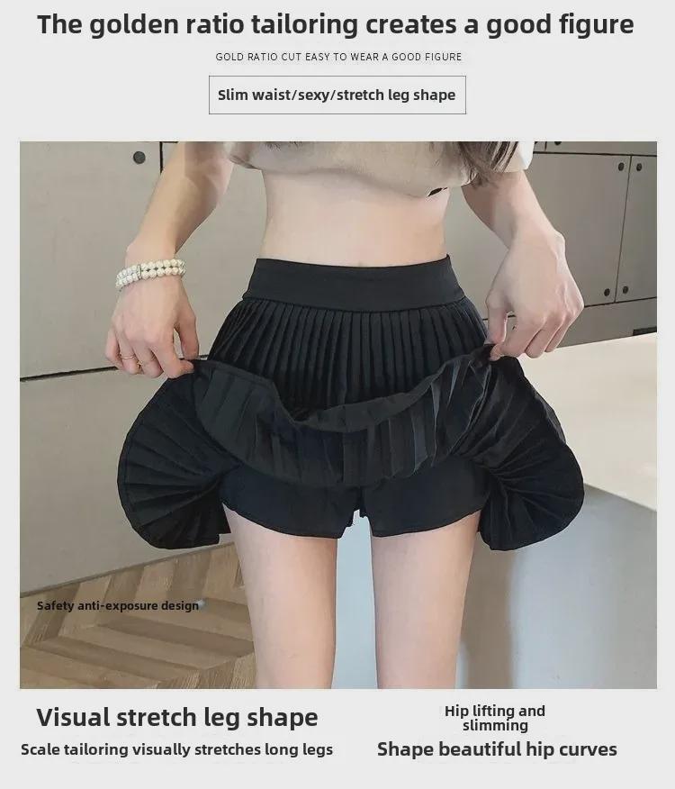 Fustă plisată cu strat dublu, cu talie înaltă, inspirată de balet - Dulce și drăguță, Slim, Anti-expunere, Stil de vară