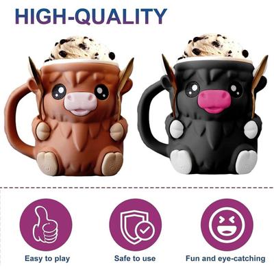 Soporte para pinta de helado de vaca de las Highlands, funda aislante para helado, con cajón para snacks y cuchara, 16 oz, soporte para helado, decoración de vaca de las Highlands, regalos
