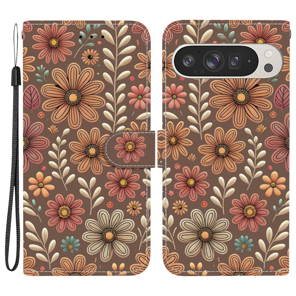 For Google Pixel 9 Pro XL Wallet Case Pattern Printing Leather Stand Phone Cover with Strap