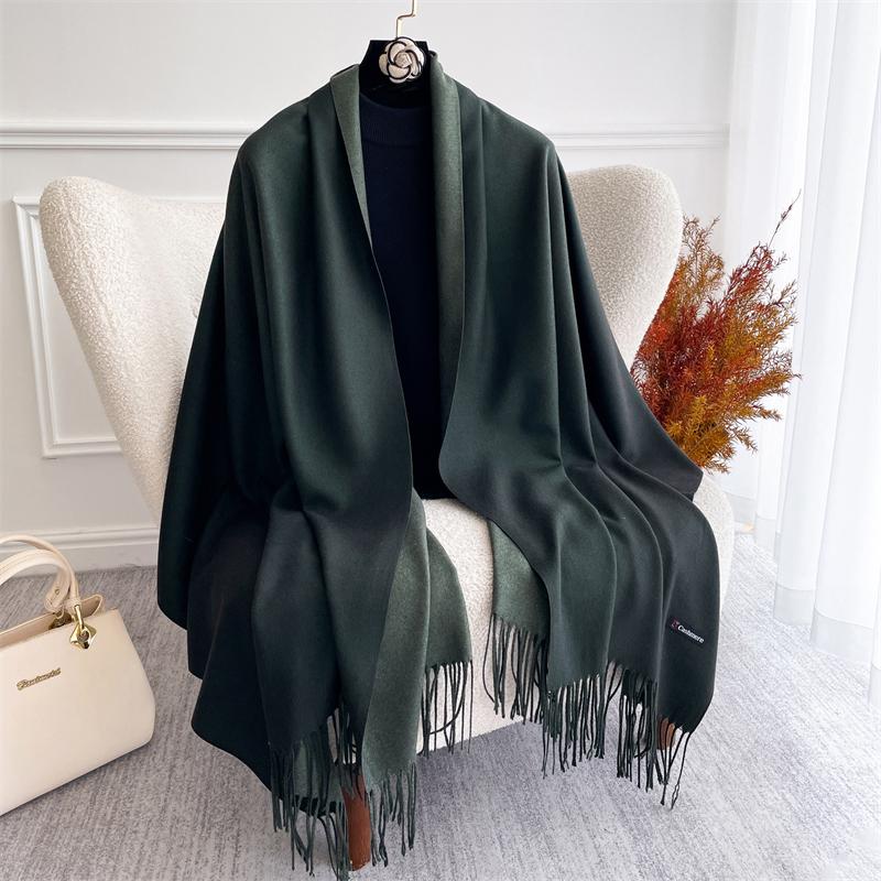 Fashion Solid Cashmere Warm Scarf for Women New Design Pashmina Winter Double Color Shawl Wraps Bufanda Tassel Blanket Poncho