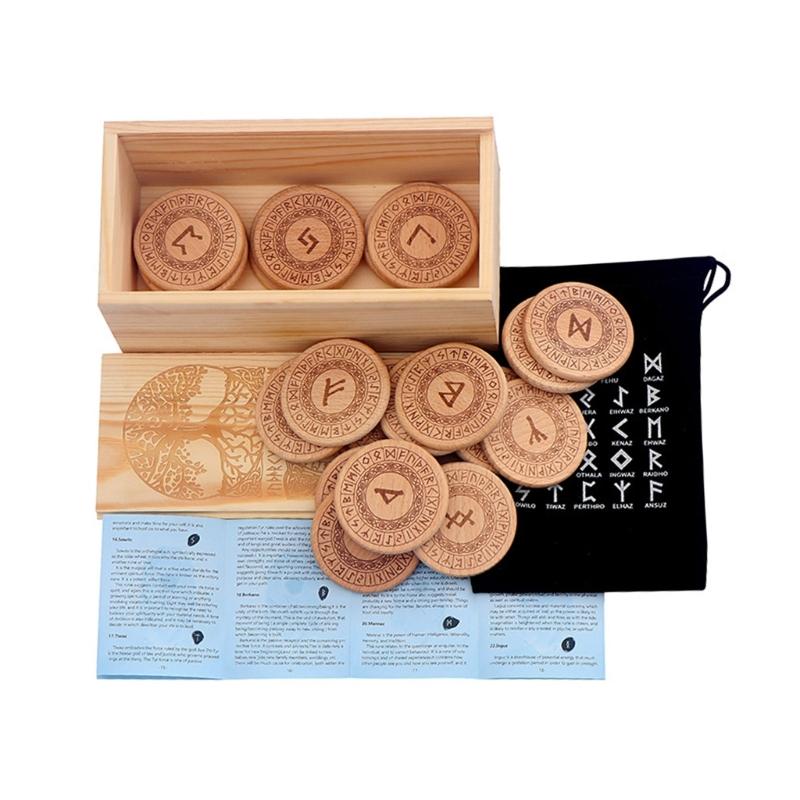 Ancient Norses Runes Stone Wooden Divination Handcarved Nordics Symbols for Spiritual Guidance Historical Recreations
