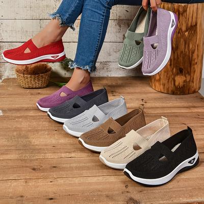 Women's Cut-out Sneakers Casual Breathable Slip On Walking Shoes Lightweight Outdoor Flat Shoes (plus Size)