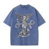 2026 Vintage St Michael Archangel Dragon Scroll Latin Text Graphic Black Acid Washed T Shirt Retro Religious Medieval Streetwear