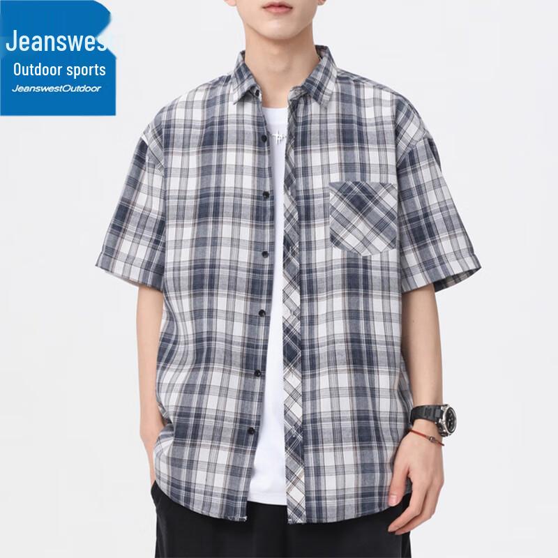 Zhenweis Men's Summer Plaid Loose Fit Short Sleeve Shirt