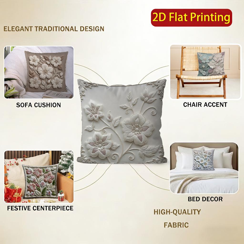 2D Floral Embroidered Pattern Decorative Pillow Covers Pattern Cushion Cover Suitable For Sofa Bedroom Car Pillow Cover