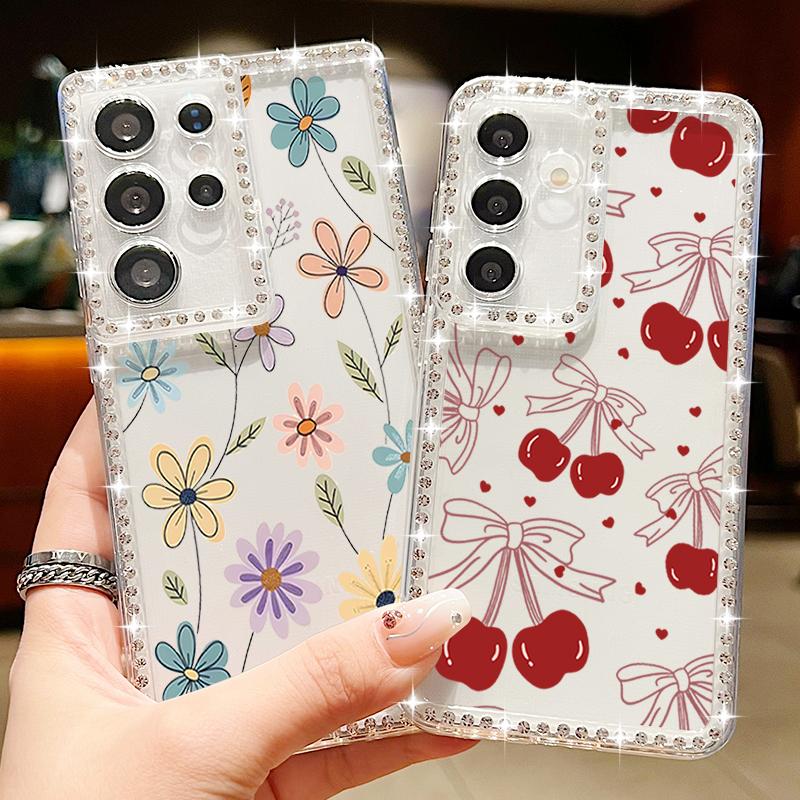 Cartoon Sunflower Soft Case For Samsung Galaxy A56 A55 A54 A36 A15 A16 A26 5G S25 Edge S24 S22 Ultra S23 FE Diamond Phone Cover