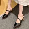 Mid-spring high heels pointed head lazy bag head half tray new ol comfortable thick heel cool slippers women's heel