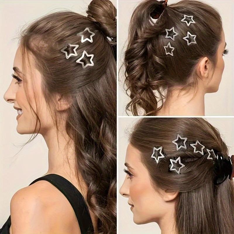 10pcs Star Hair Clips 2000s Y2K Snap Hair Barrettes Non Slip Star Hair Accessories Silvery Metal Hair Clips for Women Street