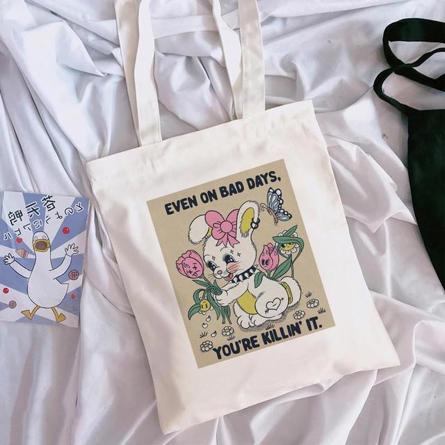 Beach Travel Funny Ladies Print Shopping Bag Large Capacity Women's Cotton Shoulder Bag Eco-friendly Tote Handbag Reusable Groce