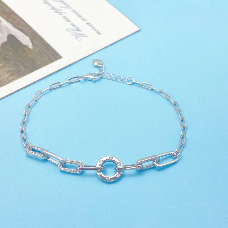 Fashionable S925 Sterling Silver Round Bracelet for Women - Stylish Micro-set Design with European and American Style 925 Silver