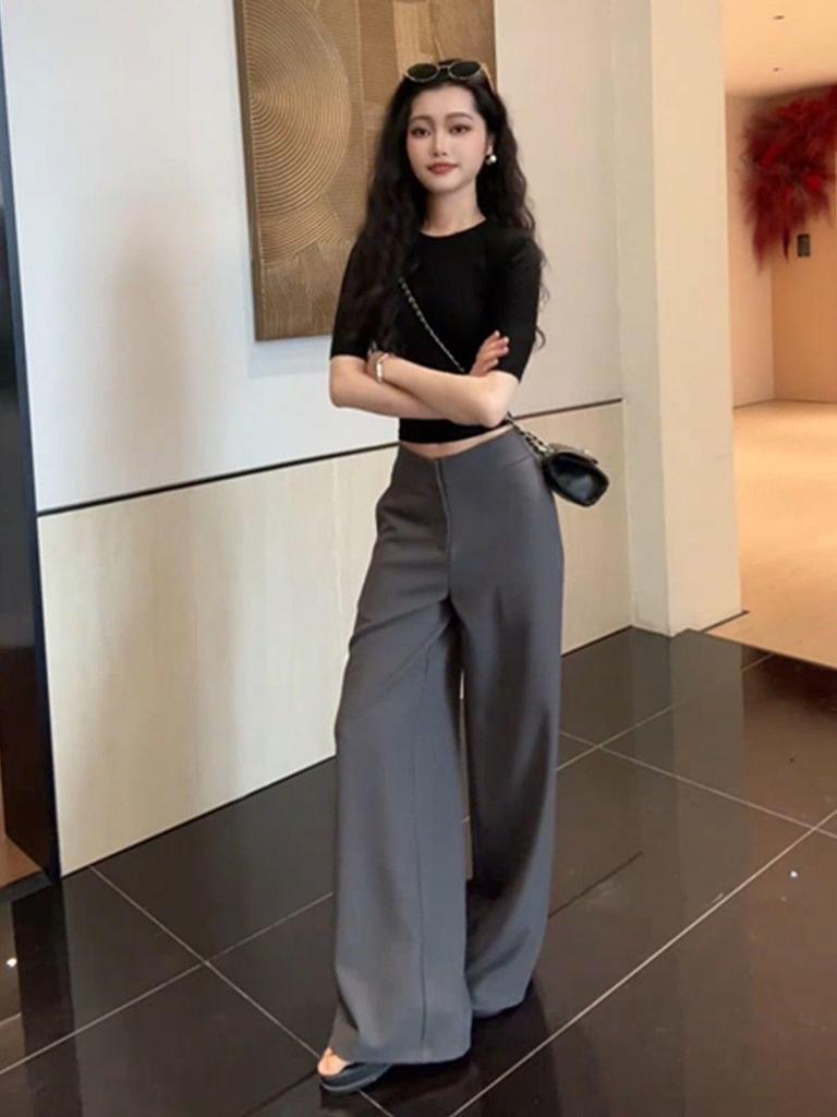 Women's High Waist Wide Leg Drape Suit Pants - 2026 Spring/Autumn Old Money Style