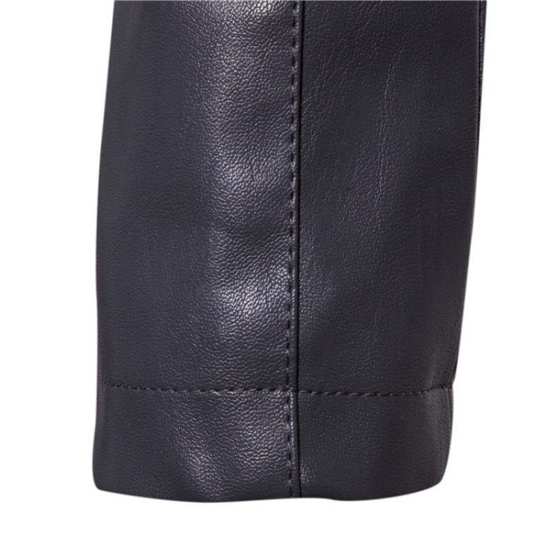Nová kožená bunda Lapel Pánská PU bunda Trim Límec Zip Cardigan Jednobarevná bunda Kožená Pánská