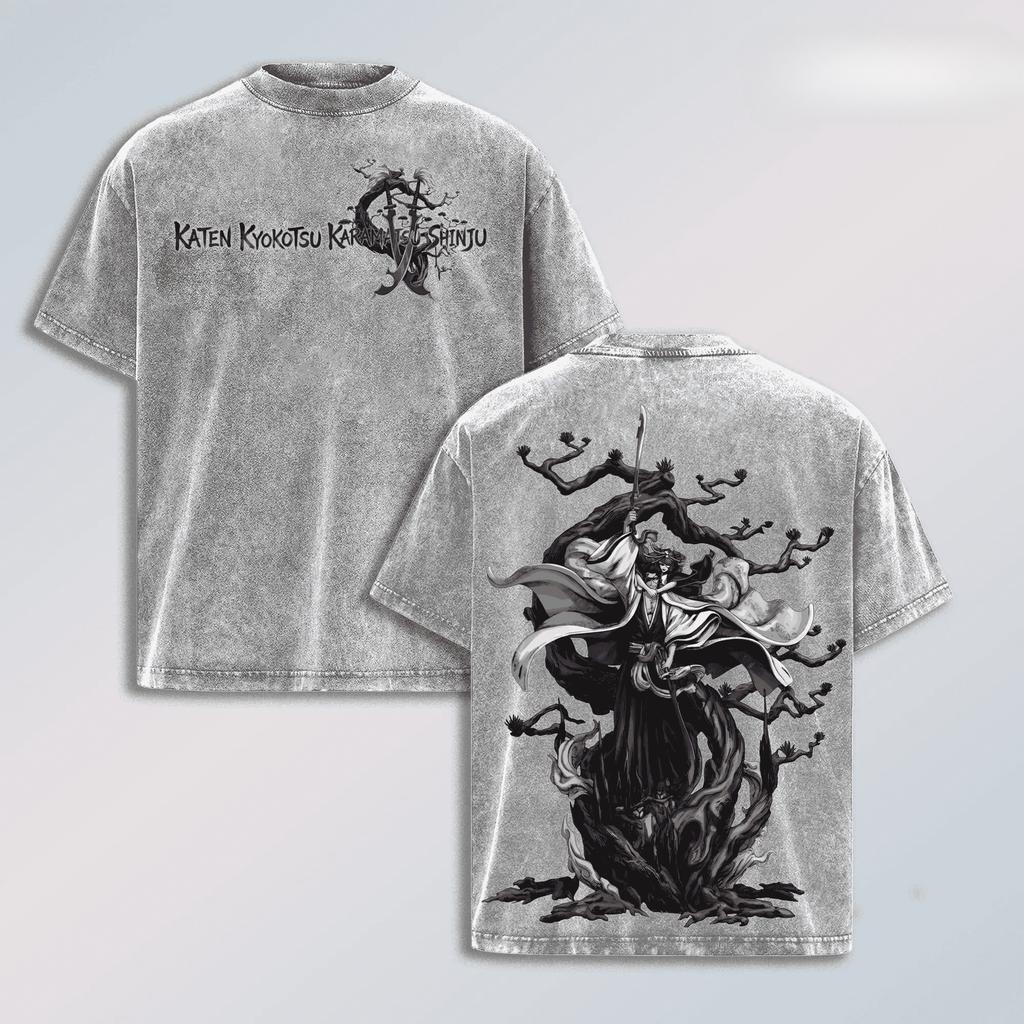 Kyoraku Shunsui BLEACH T-shirt Anime Trendy Y2k Washed Oversized T Shirt Men's Clothing Summer Short Sleeve Cotton Tees Tops