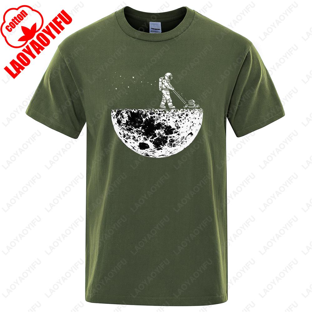 Mens Cotton TShirt Funny Astronaut Print Save The Moon Graphic Tee Loose Streetwear Summer 2025 Soft Hip Hop Unisex Top