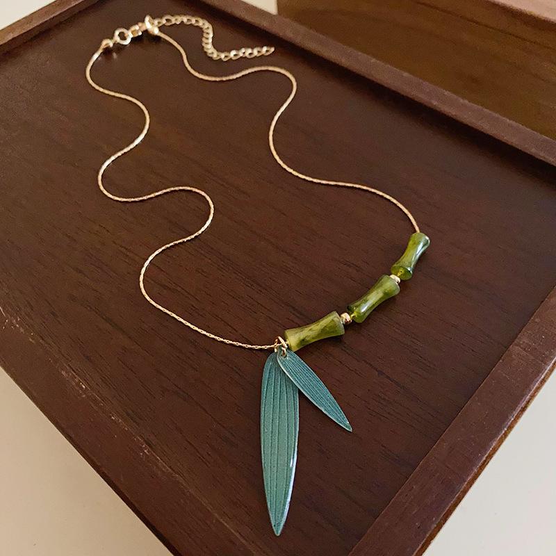 Emerald Geometric Glazed Beaded Necklace New Chinese Simple High Sense Clavicle Chain Versatile Guochao Necklace Fashion