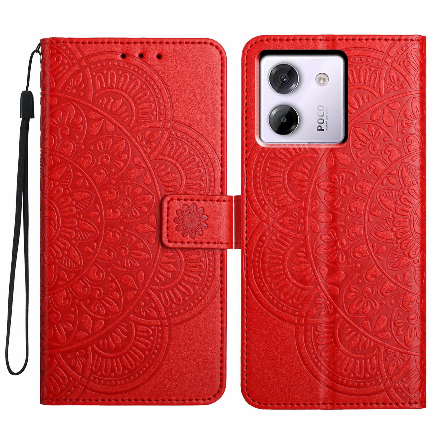 

For Xiaomi Poco M7 Pro 5G Leather Case with Card Slots Mandala Pattern Phone Cover Stand Red