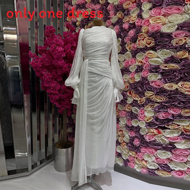 Polyester Pleated Dress With Long Sleeves For Elegant Women Spring