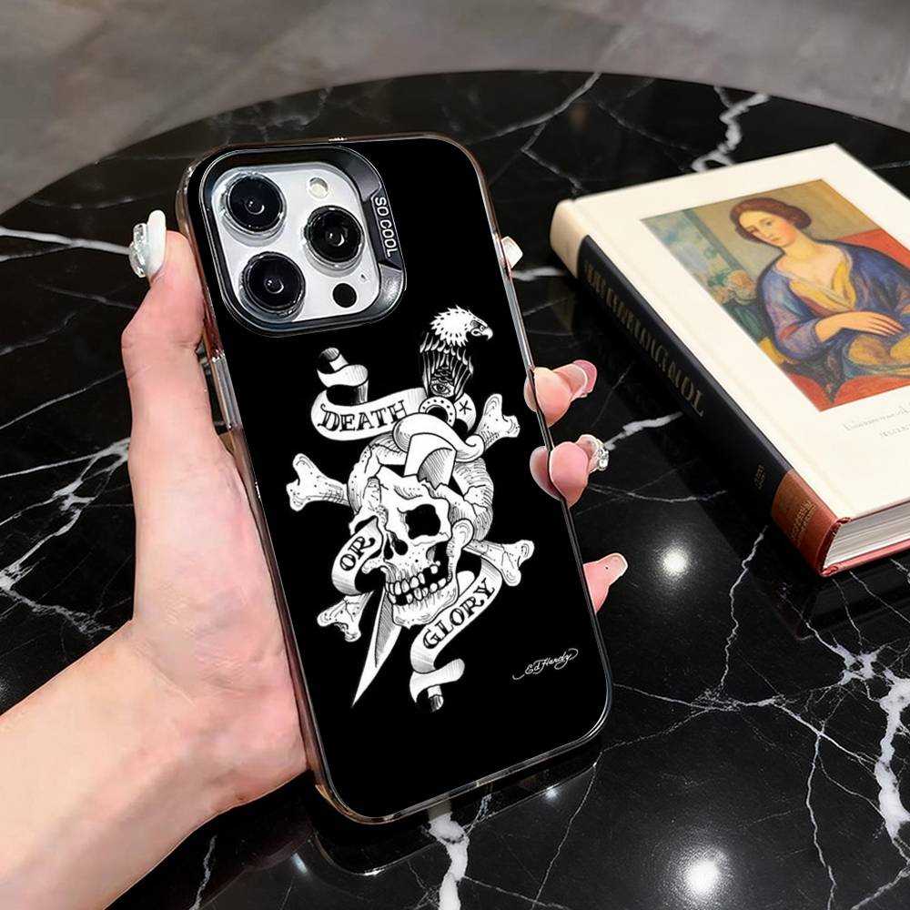 Classic Ed Brands Hardy Phone Case For iPhone 17,16,15,14,13,12,11 Plus,Pro Max,XS,Colorful Silver Black Cover