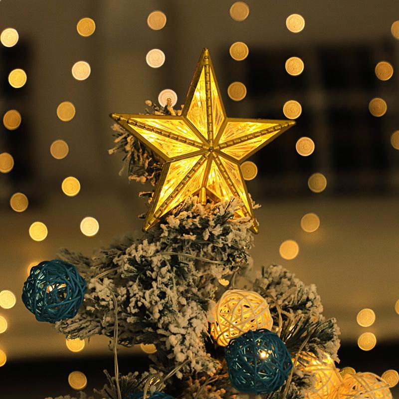 2023 Christmas Tree Top Star Led Glows Pentagram Gold Transparent Atmosphere Christmas Colored Lights With Battery Box Xmas Tree