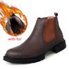 Chelsea Boots Men outdoor Handmade Business Black Red Slip on Flock genuine leather Boots Sapato Masculino plush Men snow Boots