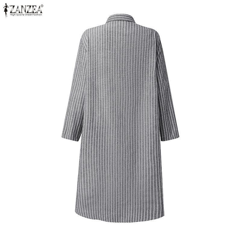 ZANZEA Dámské ležérní pruhované šaty košilového střihu s dlouhým rukávem a límcem