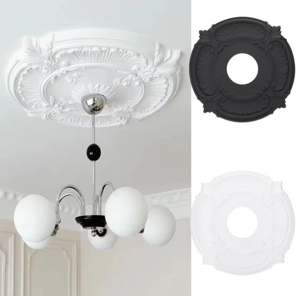 Round Shape Ceiling Medallions 12in Size Easy Installation PU Ceiling Medallion Elegant Trim Decorative Panel