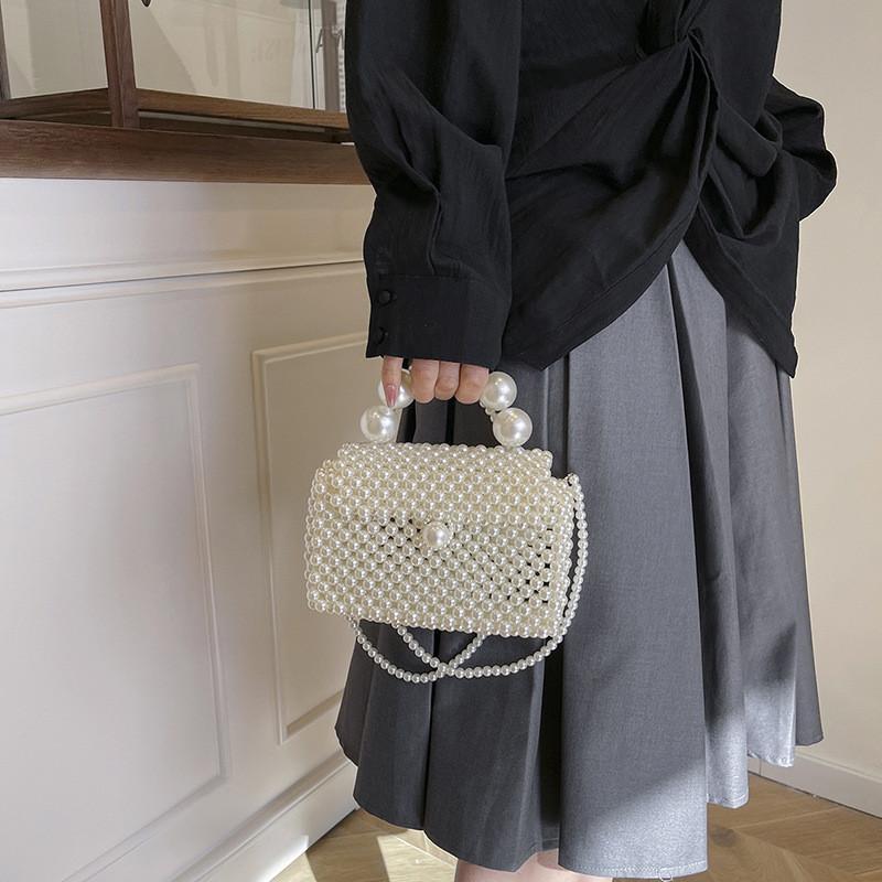 Shoulder Woven Pearl Bag Diagonal Square Handbag Mini Version Zipper Without