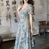 [Spot] Summer new French retro oil painting style floral dress design temperament waist dress