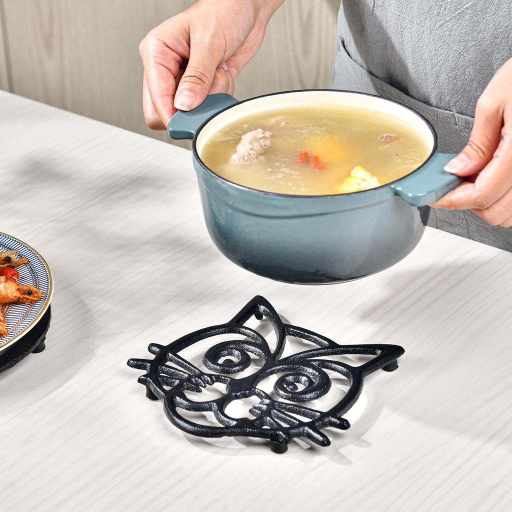 Sungmor Trivet Coaster, Kettle Pot Mat, Teapot Holder, Heat-Resistant, Cast Iron, Non-Slip, Rust-Resistant, Thick, Stylish, Simple, Cat Design