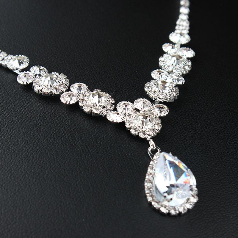 Rhinestone Zircon Necklace Earrings Set Water Drop Women'S Fashion Jewelry Accessories