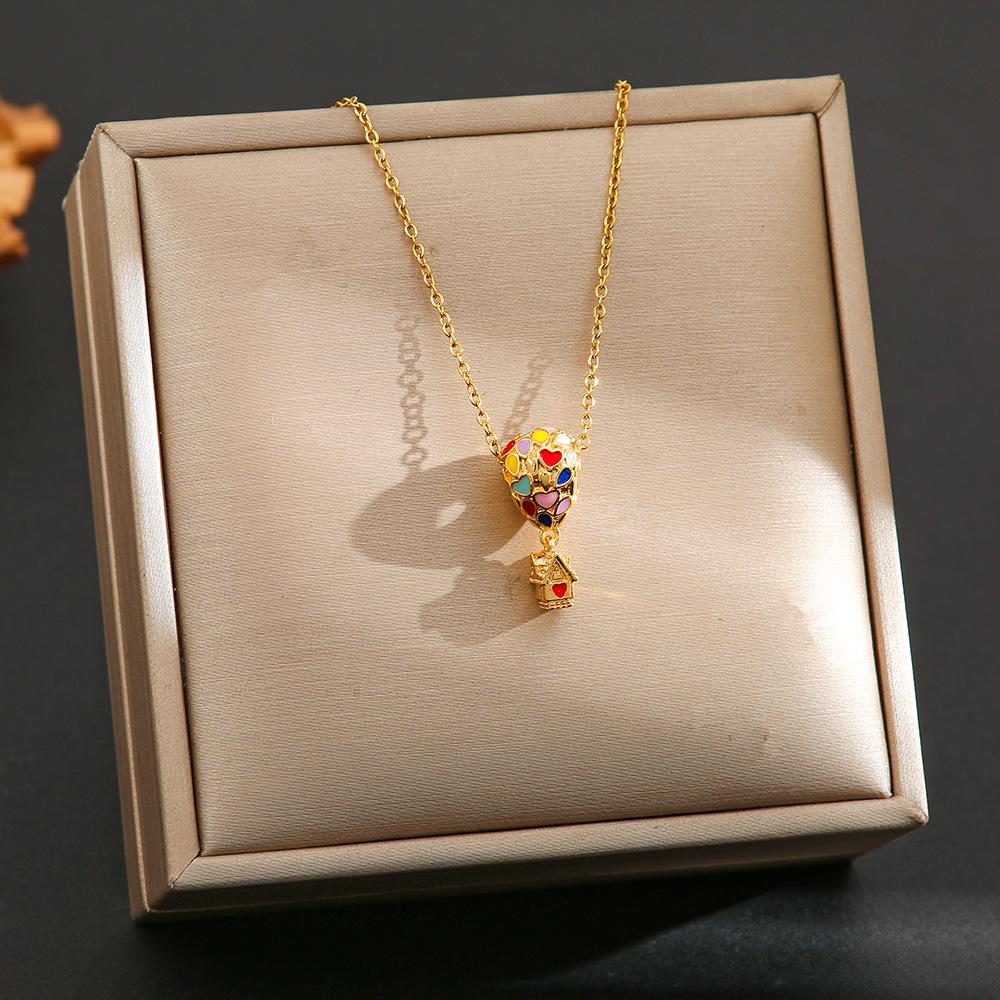 Goldene Heißluftballon Anhänger Halskette – Trendiger Titansstahl Schlüsselbeinkette Schmuck