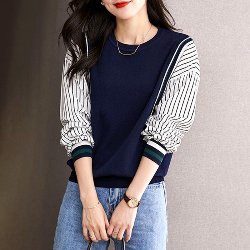Thin Autumn Winter Striped Creative Patchwork Bottoming Fashion Simplicity Temperament Pullovers Women's Clothing 2022 Casual