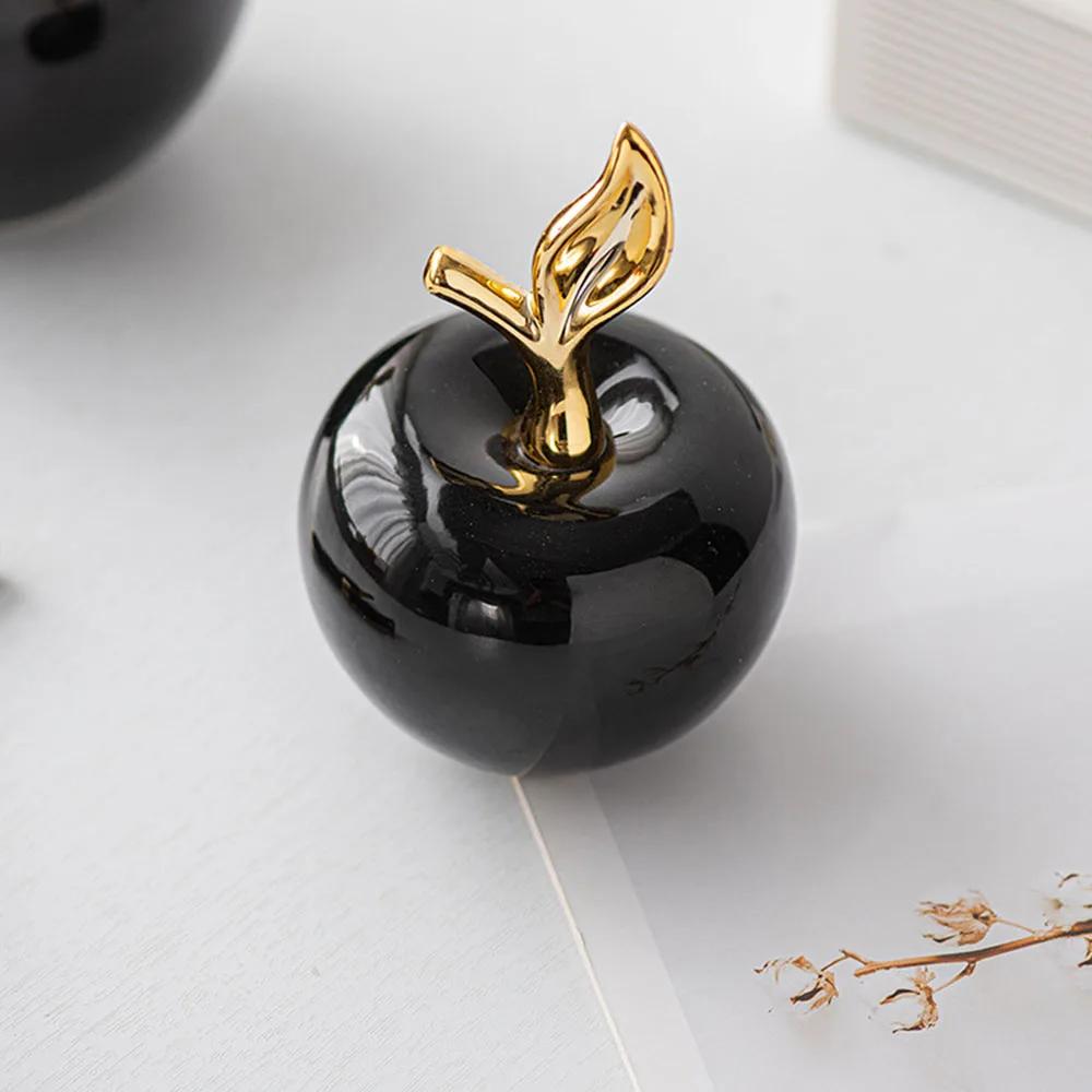Simple Black Ceramic Apple 2 Sizes Home Decoration Ornaments Living Room Art Crafts Christmas White Apple Gift 1 Piece