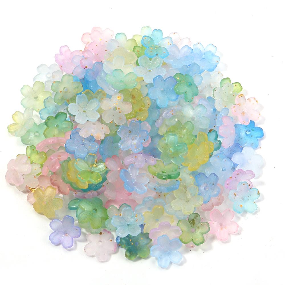 200pcs 11mm Acrylic Flowers Beads Colorful Five Petals Flower Loose Beads For Jewelry Making DIY Necklace Earrings Accessories