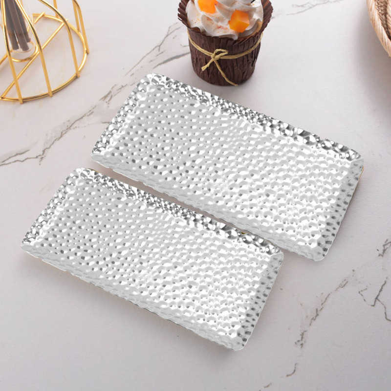 Hammered Tray Exquisite Odorless Stainless Steel Serving Tray for Living Room Bedroom Kitchen Bathroom 19.5x9.5cm Gold Tray