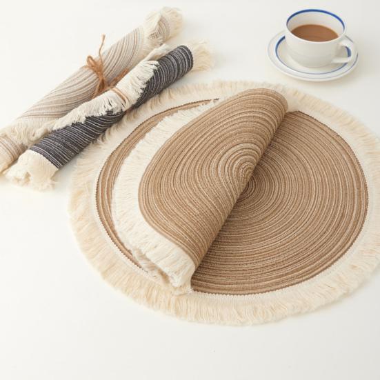 Yousheng Nordic Table Placemats Round Heat-Resistant Coasters with Fringe Bowl Pads Teapot Trivet for Dining Table Setting