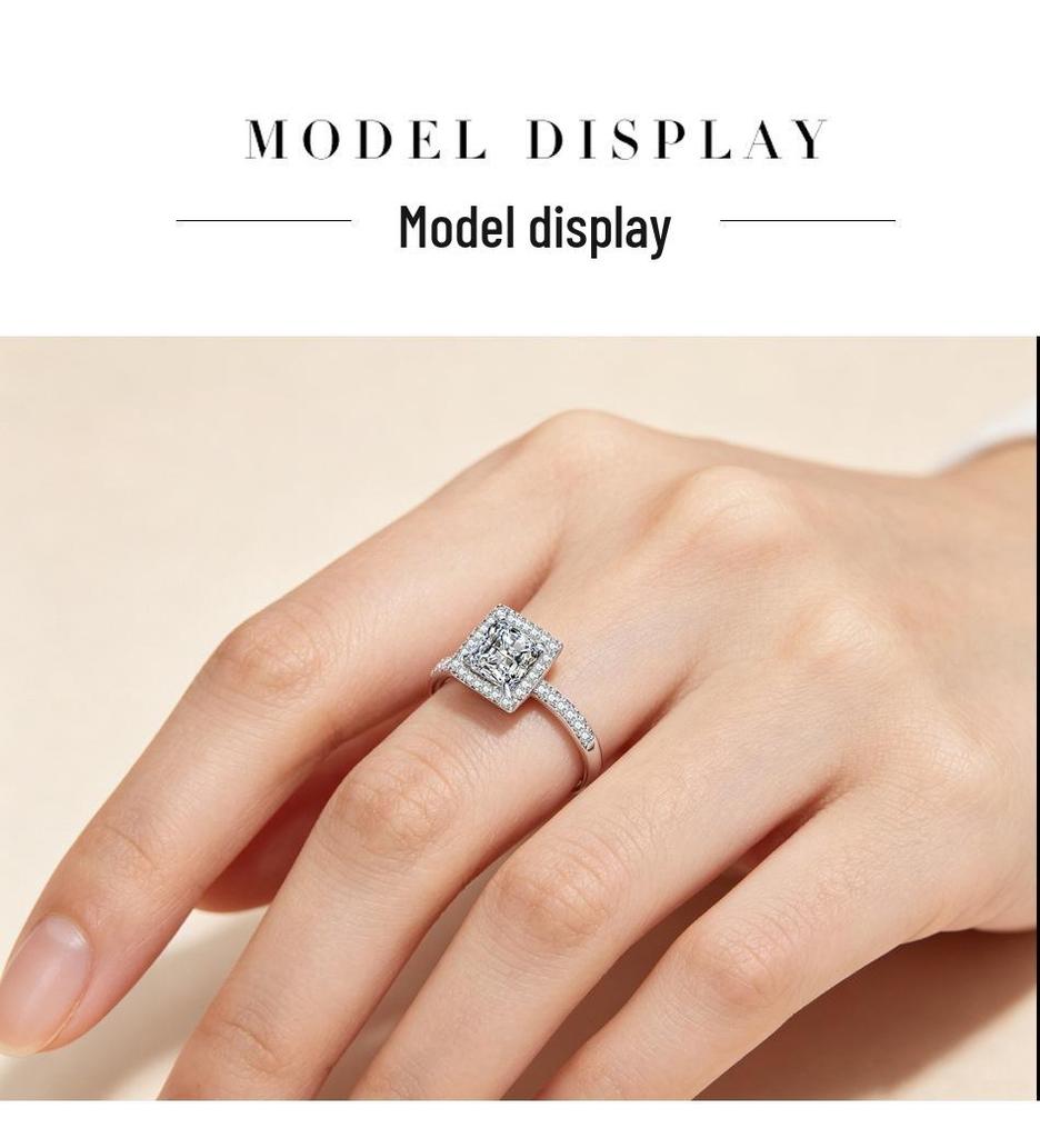 S925 Sterling Silver Moissanite Princess Cut 1.2 Carat VVS1 D Color Women's Engagement Ring