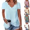 Women Tops V-Neck Short Sleeve Jacquard Decoration Pure Color Loose Fit Pullover Tops Work Party Vacation Casual