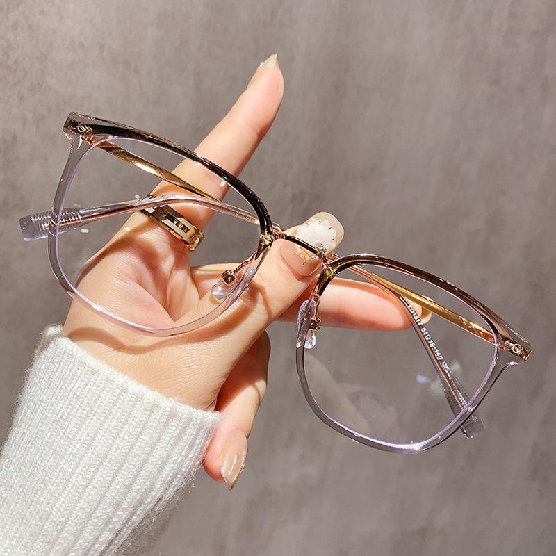 Square And Round Face, Large Frame, Anti-Blue Light Glasses, Myopia Can Be Matched With Degrees, Female Plain Face And White Eye Frame 1517
