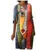 Women Summer V-neck Folk-custom Plus Size Print Loose Mid-sleeve Dress