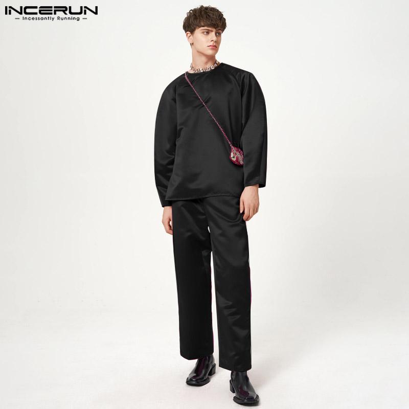

INCERUN осенние мужские шелковистые топы и длинные брюки из 2 предметов, домашняя одежда, костюмы