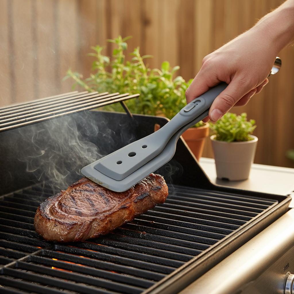 Silicone Steak Turner Spatula 2-in-1 Non Slip Heat Resistant For Grilling And Flipping